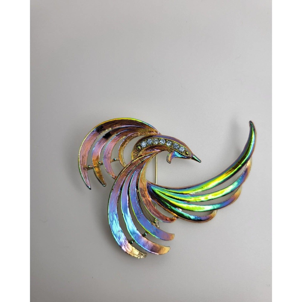 Large Majestic Iridescent Multistone Phoenix Brooch 3" W x 2" H